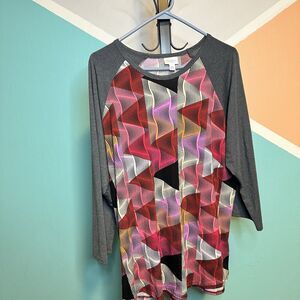 LulaRoe Shirt Woman’s‎ Plus Sized 3XL Gray Multicolor Randy 3/4 Sleeves